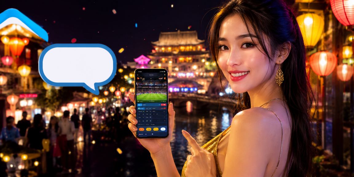 Người chơi đăng nhập tài khoản casino trên điện thoại giữa khung cảnh chợ đêm Huế về đêm