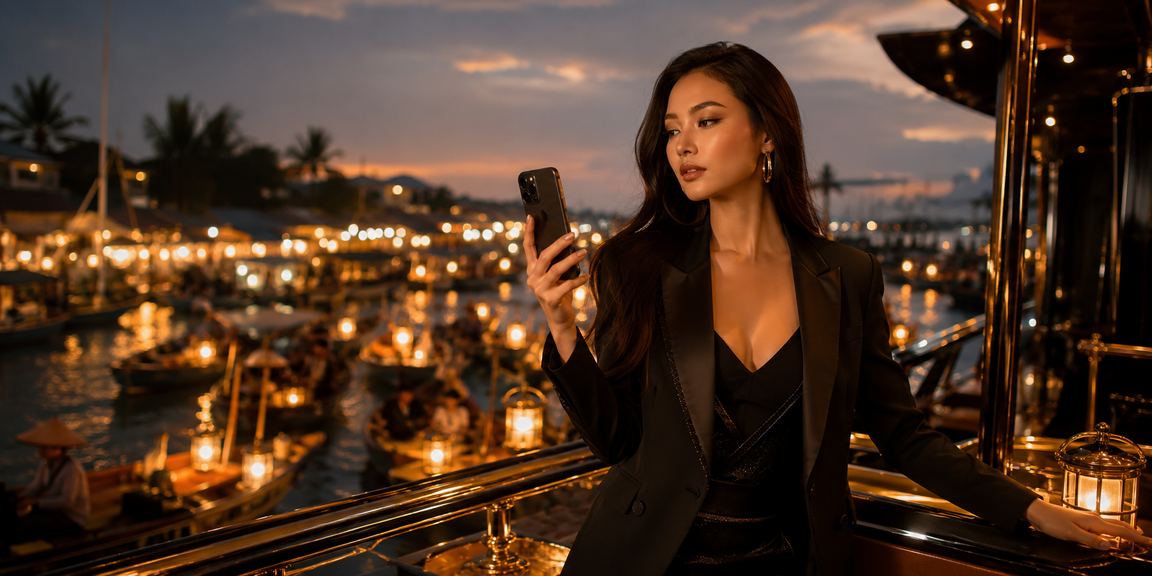 Người dùng tại Mũi Né thư giãn bên bãi biển và chơi casino trực tuyến trên điện thoại di động